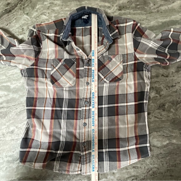 LANDS END Men's Rugged Flannel Shirt Size L  Button Up Charcoal Plaid (D1) - Picture 5 of 8